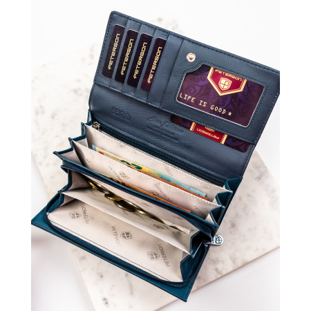 Portofel de damă bleumarin din piele naturală și ecologică cu închidere cu capsă - Peterson PTR-PTN PX20-F773 NAVY [7]