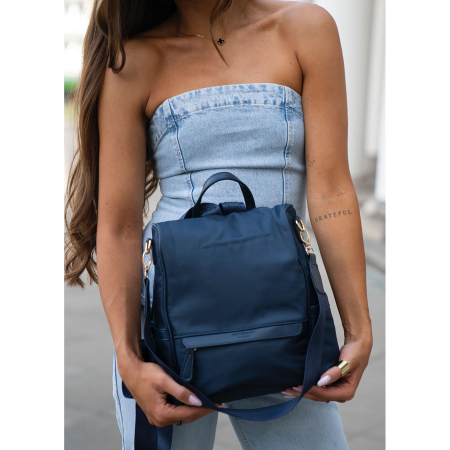 Rucsac de damă din nailon și piele ecologică de culoare bleumarin, cu închidere cu fermoar - Peterson PTR-PTN JN-12-0207 NAVY [2]