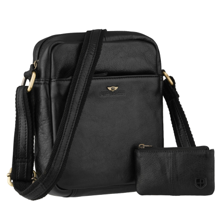  Handbags - Geantă bărbătească din piele naturală, de culoare neagră, cu fermoar - Peterson