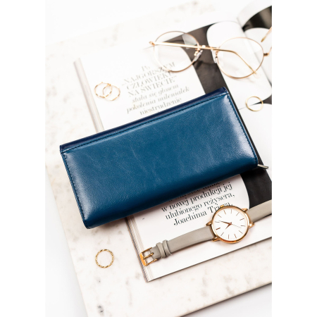 Portofel de damă bleumarin din piele naturală și ecologică cu închidere cu capsă - Peterson PTR-PTN PX20-F773 NAVY [4]