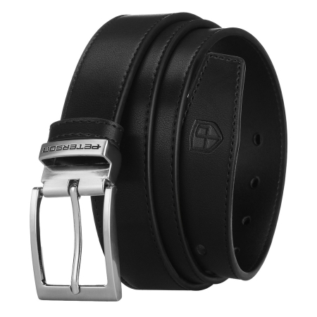 Set cadou: portofel vertical bărbătesc de culoare neagră și curea din piele naturală cu cataramă clasică - Peterson [11]