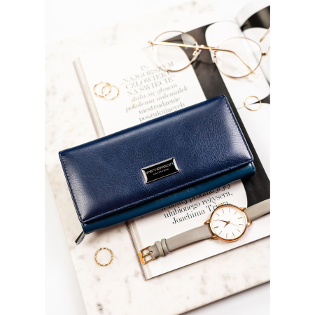 Portofel de damă bleumarin din piele naturală și ecologică cu închidere cu capsă - Peterson PTR-PTN PX20-F773 NAVY [2]