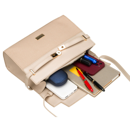 Geantă de damă bej cu fermoar și închidere cu magnet - Peterson PTR-PTN KONWALIA BEIGE [9]