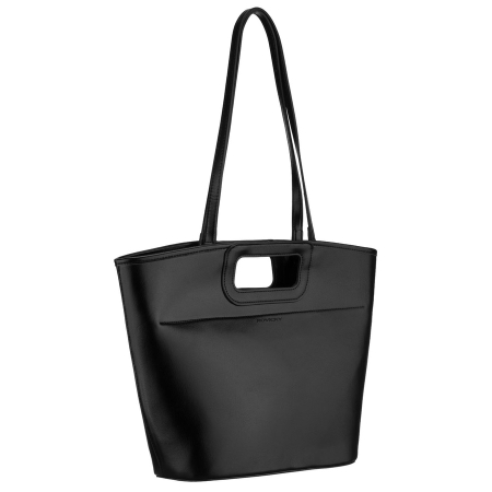  Handbags - Geantă mare de damă, neagră, din piele ecologică, suspendată pe mânere confortabile, cu husă detașabilă inclusă - Rovicky