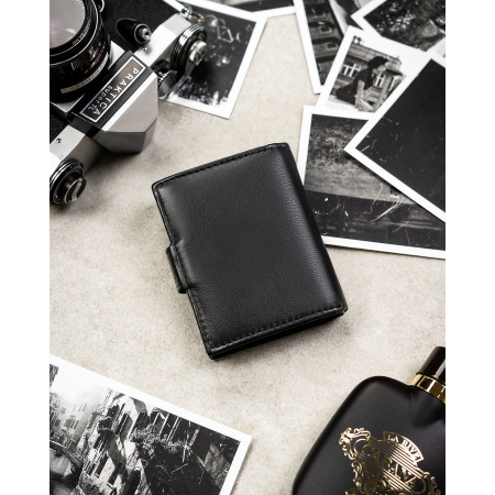Portofel vertical bărbătesc din piele naturală neagră cu închidere cu capsă - Rovicky PTR-0720L-RVD-0246 BLACK [4]