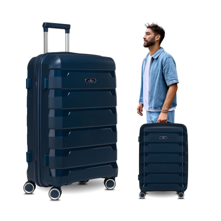 Genti de voiaj - Valiză mare din polipropilenă, bleumarin, cu roți pivotante - Peterson PTR-PTN HPP-01-W-L-1747