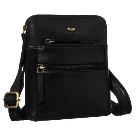Accesorii Barbati - Geantă elegantă de tip messenger pentru bărbați, din piele naturală neagră, cu închidere cu fermoar - Peterson PTR-PTN 1903-TUM-0659 BL
