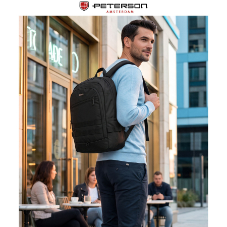 Rucsac mare din poliester negru cu închidere cu fermoar și compartiment pentru laptop - Peterson [1]