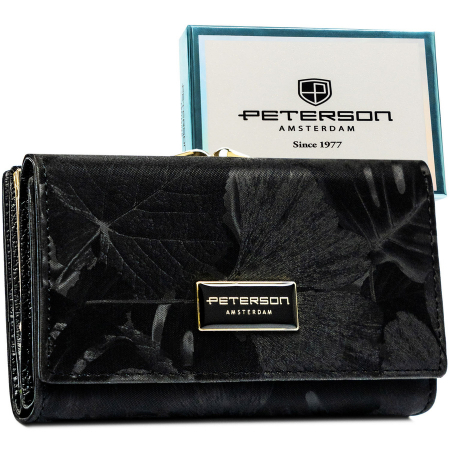 Portofele Dama - Portofel din piele pentru femei Peterson PTR-PTN PS108-MLF BLACK