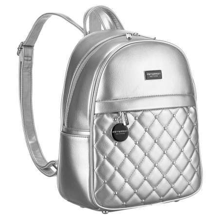 Rucsac de damă argintiu strălucitor, decorat cu matlasare și nituri, piele ecologică Peterson PTR-PTN SPY-1-PIL SILVER [1]