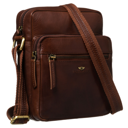  Handbags - Geantă de oraș pentru bărbați, din piele naturală maro, cu curea reglabilă - Peterson PTR-PTN 710-TUM-0383 BRO