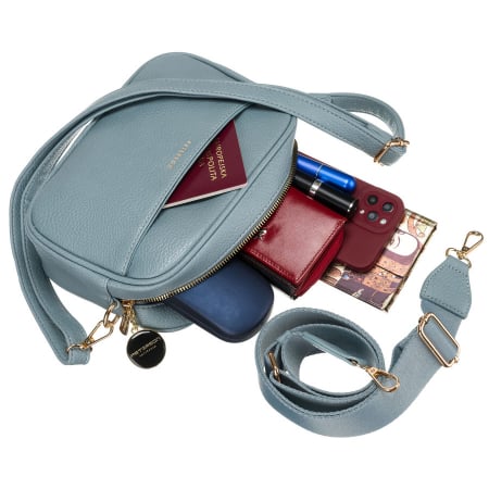 Geantă de damă albastră crossbody cu curea de umăr îngustă și lată, piele ecologică, Peterson PTR-PTN STY-2-F19 BLUE [10]