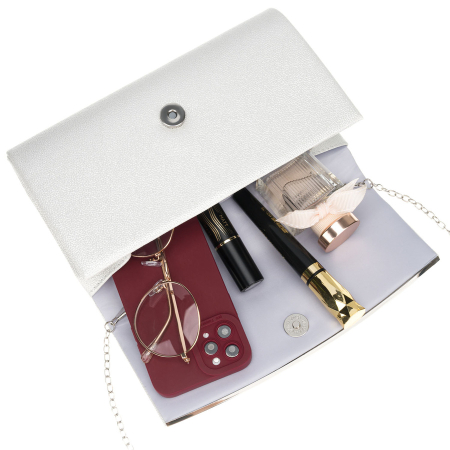 Geantă elegantă de damă, de culoare argintie, din piele ecologică, suspendată cu lanț - Rovicky PTR-R-XS028-1-0597 SILVE [6]