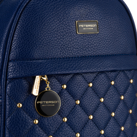 Rucsac de damă matlasat, la modă, bleumarin, decorat cu nituri aurii, piele ecologică Peterson PTR-PTN SPY-1-F19 NAVY [3]