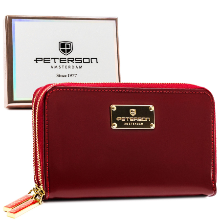 Portofele Dama - Portofel de damă cu fermoar, mărime medie, roșu, din piele ecologică lăcuită - Peterson PTR-PTN 007-BC-7274