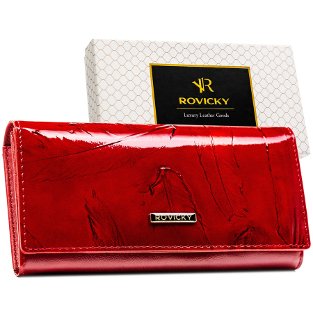Portofele Dama - Portofel mare de damă din piele lăcuită, confecționat din piele naturală și ecologică, închidere clasică cu capsă orizontală, protecție RFID - Rovicky PTR-RPN-27-YM-5821