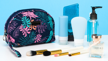Accesorii Dama - Geantă compactă pentru cosmetice de damă cu imprimeu botanic - Peterson PTR-PTN KOS-J01-8924 L01