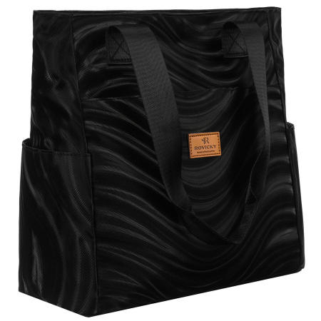  Handbags, Wallets & Cases  - Geantă mare de damă din poliester negru cu model ondulat - Rovicky PTR-R-TZ-01-2394 BLACK W