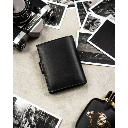 Portofel bărbătesc mare, din piele naturală neagră, cu spațiu pentru certificat de înregistrare și închidere cu capsă - Rovicky PTR-0104L-RVD-0208 BLACK [4]