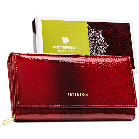 Apparel & Accessories  - Portofel de damă din piele lăcuită roșie cu închidere cu capsă - Peterson