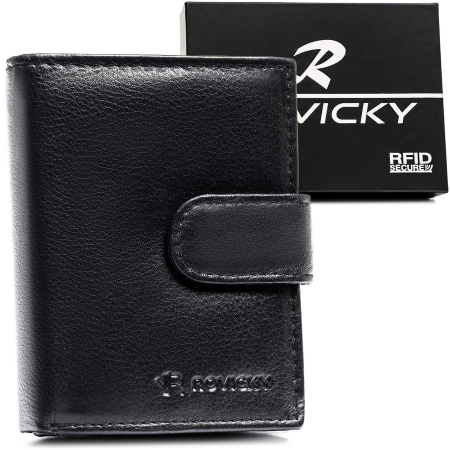  Wallets & Money Clips - Portofel vertical bărbătesc din piele naturală neagră cu închidere cu capsă - Rovicky PTR-0720L-RVD-0246 BLACK