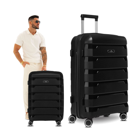 Genti de voiaj - Valiză mare din polipropilenă, neagră, cu roți pivotante și încuietoare cu combinație - Peterson PTR-PTN HPP-01-W-L-1785