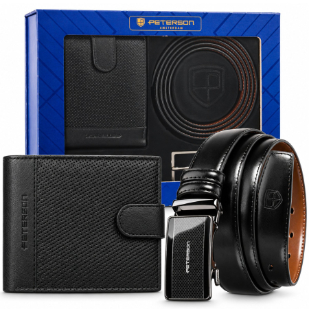  Handbags, Wallets & Cases  - Set cadou: Portofel orizontal din piele neagră și curea reversibilă cu catarame interschimbabile - Peterson - Lorenzo – Heritage Leather