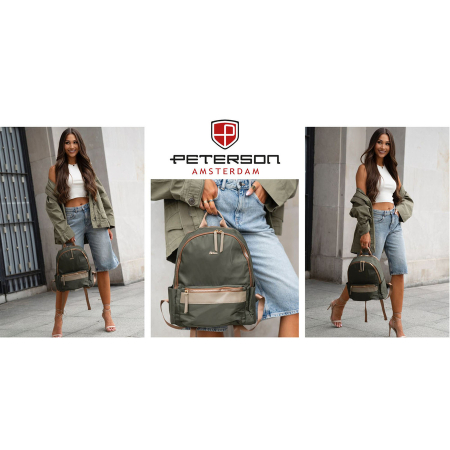 Rucsac verde, urban, pentru femei, din poliester, cu fermoare - Peterson PTR-PTN JN-11-0177 GREEN [10]