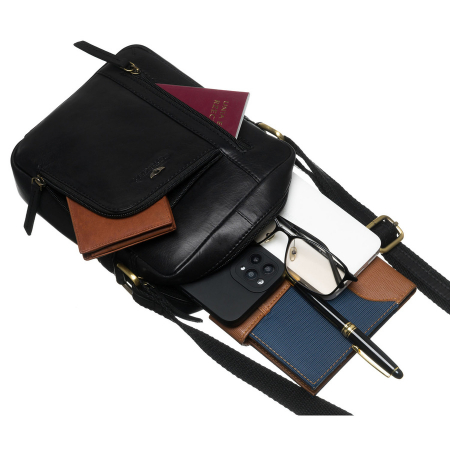 Geantă elegantă de culoare neagră pentru bărbați, din piele naturală, cu buzunar exterior cu fermoar - Peterson PTR-PTN YP002-TUM-0437 B [7]