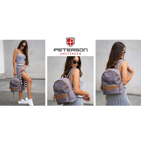 Rucsac gri, urban, pentru femei, din poliester, cu fermoare - Peterson PTR-PTN JN-11-0184 GRAY [8]