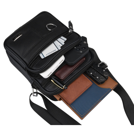 Geantă de umăr bărbătească neagră din piele naturală, cu un singur compartiment - Rovicky PTR-R-ST7-03-7595-BLACK [10]