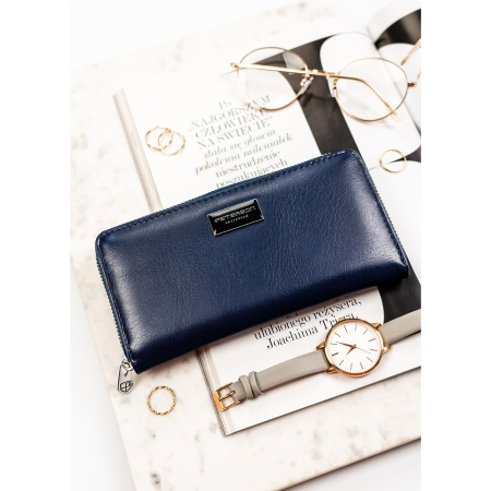 Portofel-penar pentru femei din piele naturală și ecologică, de culoare bleumarin, cu închidere cu fermoar - Peterson PTR-PTN PX25-F773 NAVY [2]