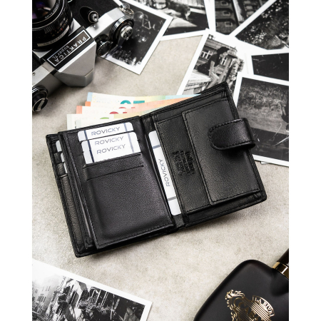 Portofel negru bărbătesc din piele naturală, cu spațiu pentru certificatul de înmatriculare al vehiculului și echipat cu sistem RFID - Rovicky PTR-0800L-RVD-0260 BLACK [7]