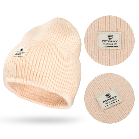 Căciulă beanie de iarnă pentru femei, bej, mărime universală, cu logo-ul mărcii - Peterson PTR-PTN HAT-10-5509 CREA [2]