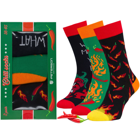 Apparel & Accessories  - Set de șosete bărbătești în mărimile 38-44 cu model cu chili - Peterson PTR-PTN SML-S3W-CH-38-44