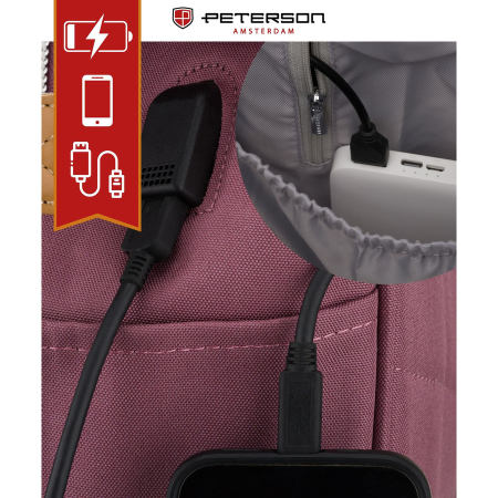Rucsac mov pentru femei din poliester, cu spațiu pentru laptop și port USB - Peterson PTR-PTN BETA PURPLE [11]