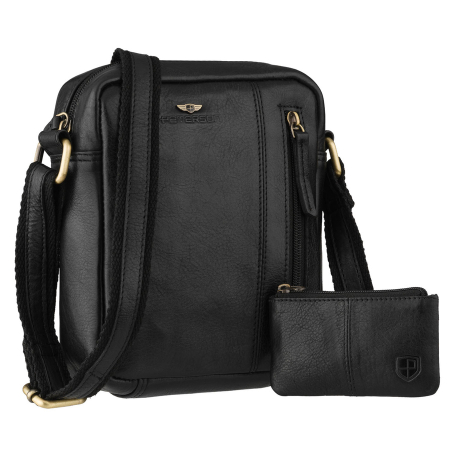  Handbags - Geantă bărbătească urbană, neagră, din piele naturală, cu curea reglabilă - Peterson