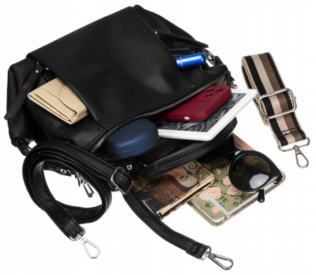 Geanta messenger dama din piele ecologica cu bretele detasabile - Flora&Co PTR-H3605 NOIR [6]