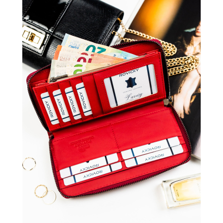 Portofel mare de damă cu fermoar, roșu, piele lăcuită, naturală și ecologică, RFID STOP - Rovicky PTR-RPN-25-YM-5814 [5]