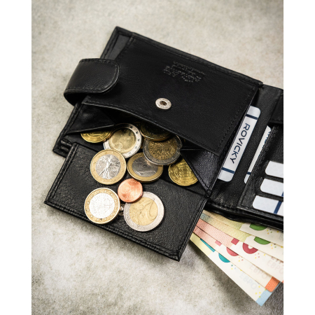 Portofel bărbătesc mare, negru, din piele naturală, cu sistem RFID și închidere cu capsă - Rovicky PTR-0670L-RVD-0222 BLACK [7]