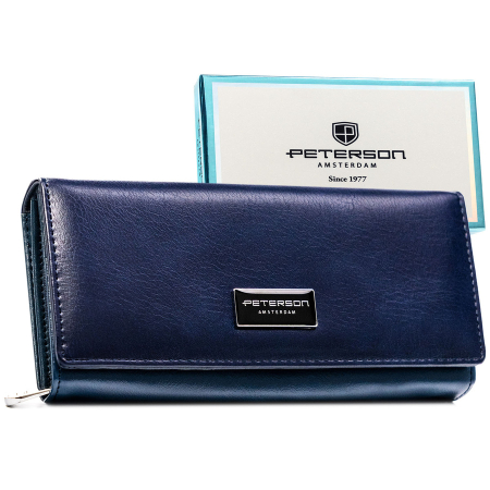  Wallets & Money Clips - Portofel de damă bleumarin din piele naturală și ecologică cu închidere cu capsă - Peterson PTR-PTN PX20-F773 NAVY