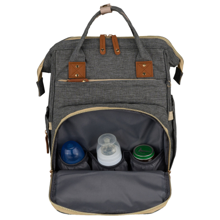 Rucsac spațios pentru mame, fabricat din poliester gri închis, echipat cu port USB - Peterson [4]