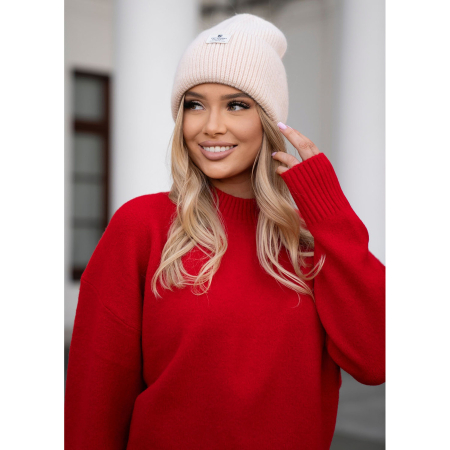 Căciulă beanie de iarnă pentru femei, bej, mărime universală, cu logo-ul mărcii - Peterson PTR-PTN HAT-10-5509 CREA [3]