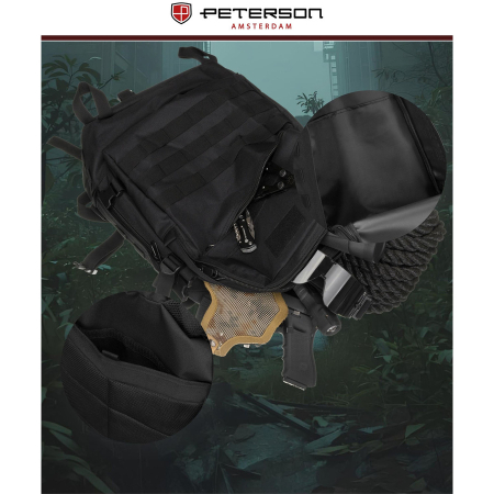 Rucsac militar negru cu bretele reglabile, trei compartimente - Peterson PTR-PTN BL003-8069 BLACK [15]