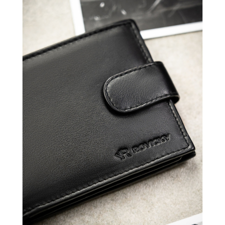 Portofel bărbătesc mare, negru, din piele naturală, cu sistem RFID și închidere cu capsă - Rovicky PTR-0670L-RVD-0222 BLACK [3]
