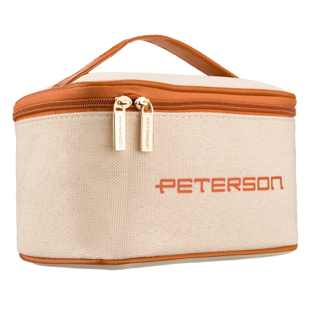  Cosmetic & Toiletry Bags - Geantă cosmetică din material sintetic bej și maro, cu mâner și închidere cu fermoar - Peterson PTR-PTN KOS-DA-16-3491 B