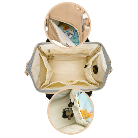 Rucsac multifunctional pentru mamici cu buzunare cu fermoar de culoare bej - Peterson PTR-PTN MB1-5978 BEIGE [10]
