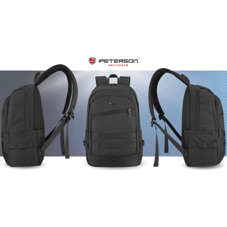 Rucsac mare din poliester negru cu închidere cu fermoar și compartiment pentru laptop - Peterson [14]