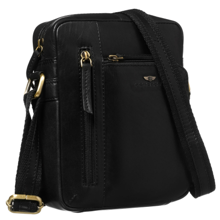  Handbags - Geantă elegantă de culoare neagră pentru bărbați, din piele naturală, cu buzunar exterior cu fermoar - Peterson PTR-PTN YP002-TUM-0437 B
