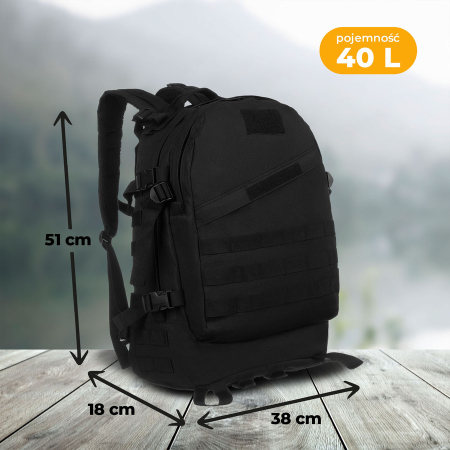 Rucsac militar negru cu bretele reglabile, trei compartimente - Peterson PTR-PTN BL003-8069 BLACK [3]